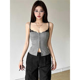 Design Sense Gray Splicing Sling Vest Women Autumn And Winter New Slimming On The Small Clothes