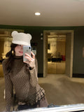 De-Huffed Brown Broken Flowers Spliced Bottom Shirt Women Autumn And Winter Half-High Collar Slimming Folding Inside Cloth