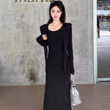 2025 New Solid Color Ouyang Early Autumn Lazy Long Dress Commuting Waist Design Slim Dress