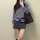 KANING Korean Version Of Gray Soft Glutinous Fake Two Knitted Shirt Women 2026 Autumn New Temperament Casual Sweater Jacket