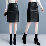 Autumn And Winter New 2025 Half-Dress Women's PU Leather Skirt Medium Long High-Waisted Hip Skirt Korean Version Thin A-Character Skirt