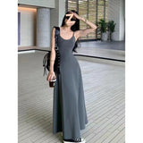 Hottie Solid Color High-Waisted Dress Women's New Summer Waist Showing Thin Shoulders Inside The Knee Dress