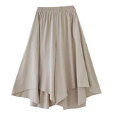Summer Large-Size Women's Fat Mm Wrinkled Solid Color Pocket Nine-Pointed Trousers Loose Skirts Casual Wind Irregular Broad Leggings