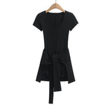 Spring And Summer Niche Hottie Waist Strap Two Sets Of One-Piece Women Solid Color Repair T-Shirt Short Sleeves