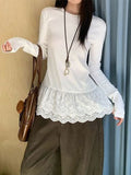 French Retro Lace Bottom-Up Women 2026 New T-Shirt Stacked Commuting Thin Sleeve Top