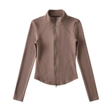 Spice Girls Early Spring Australian Velvet Zip Zip Blouse Semi-High Collar Splicing Three-Dimensional Yoga T-Shirt Short Sports Tight