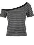Spice Girls Sexy Slanted Side-Striped Short-Sleeved T-Shirt Girl Summer Body-In-Red Short-Hitting Blouse Woman T