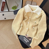 LEKA Gentle Wind Flower Embroidered Knitted Cardigan Women 2026 Autumn High-End Feel Doll Collar Blouse Sweater Coat