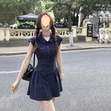New Korean Version Of Student Polo Collar Dress Hot Girl Slimming Dress Women's Sleeveless Shirt Skirt