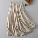 2026 Real Shot Pure Cotton With Lining Embroidery Emptiness Lace Skirt Literary Sense Big Swing Skirt Tight Waist Skirt Summer