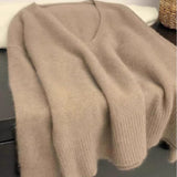 KANING Gentle Wind Age Reduction V Collar Knitted Knitted Women 2026 Autumn And Winter New Loose Lazy Inside Sweater