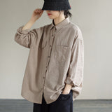 Autumn 2026 New Spliced Striped Shirt Women's Collar Long Sleeve Loose Shirt Literary Commuting Top