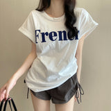 Ins Pure Want To Print The Shoulder Short-Sleeved T-Shirt Women's Summer Korean Version Of The New Loose Round-Neck Short-Sleeved Bottom Women's T-Shirt Tide