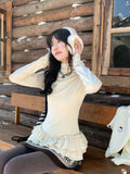 Dehian Warm Half-High Collar Long-Sleeved T-Shirt Girl Autumn And Winter Lace Splicing Inside The Bottom Shirt Top