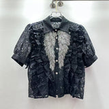 Heavy Industry Nail Beads Diamond Glide Design Sweet Wood Ear Lace Splicing Hook Hollow Short Lace Shirt Woman
