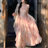 2025 Summer New Eden Oil Painting Dizzy Printing Waist Lotus Side Sling Skirt Korean Style Dress