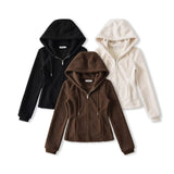 Autumn And Winter Thick Ants Waist Teddy Granular Jacket Women Autumn And Winter Slim Hooded Jacket Zip Coat