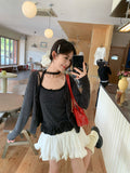 Sweet Set Knitted Shirt Short Coat Women Autumn Design Small Design Small Ribbon Ribbon Hanging