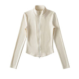 Spice Girls Early Spring Australian Velvet Zip Zip Blouse Semi-High Collar Splicing Three-Dimensional Yoga T-Shirt Short Sports Tight