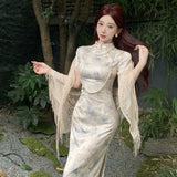 New Chinese Style Breeze Cold Cheongsam Daily Chinese Style Gentle Elegant Temperament Print Long Dress