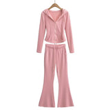 Spice Girls Hooded Back Strapped Night Running Set Horn Pants Casual Trousers Two-Piece Zipper Open Shirt
