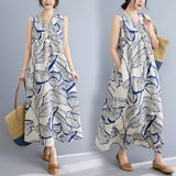 Real Shooting Korean Version Of Loose Large-Size Ocean Gas Age-Retracted Leaf Print Long Over The Knee On The Opposite Side Of The Dress