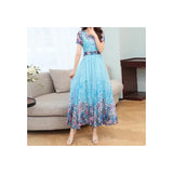 Elegant Style Print U-Neck With Lining High-Waisted Dress Summer Girl Middle-Nummer Mother Temperament A-Dress Dress