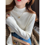 KN Half-High Collar With Sweater Women 2026 Autumn And Winter New Simple Pure Color Skin Soft Bottom Knitted Shirt Woman