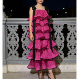 Fashion Thin Temperament Dress Thousands Of Gold Famous Wind Strapped Sling Heavy Industry Lotus Leaf Side Dress
