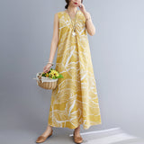 Real Shooting Korean Version Of Loose Large-Size Ocean Gas Age-Retracted Leaf Print Long Over The Knee On The Opposite Side Of The Dress