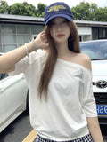 Pure Lustful Sexy Out-Shoulder Loose Large Size Short-Sleeved T-Shirt Female Summer Korean Version Of The New Casual Simple Bottom Top Woman T-T