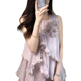 Mist Purple Cascading Wood Ear Sleeveless Dress 2026 Summer New Holiday Women Light Luxury Gentle Fairy Dress