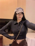 Pure Style Hottie Short-Term Collection POLO Collar Long-Sleeved Top Girl Sweet Spicy Bottom Shirt Repair T-Shirt Set In A T-Shirt