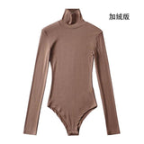 Tight-Tight High-Necked Long-Sleeved-Joined Women With Solid-Color Threaded T-Shirt T-Shirt Tops