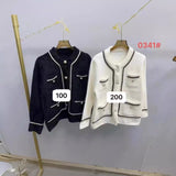Small Fragrant Wind Set With Pearl Buckle Jacket 2025 New Imitation Watery Velvet Sweater Cardigan Women's Autumn And Winter Knitted Shirt Top