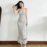 High-Level Sense Splicing Wave Point Sling Dress Woman Body To Close The Waist Thin Pure Lust Breeze Dress Temperament Long Dress
