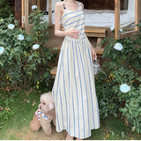 French Striped Slings With A New Female Summer New Elegant Temperament Slimming A-Word Dress