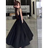 French Tea Break Hanging Dress Women's Summer 2025 New High-End Temperament To Show Thin Black Long Dress