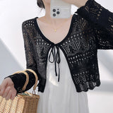 KANING Hollow With Sunscreen Knitted Cardigan 2026 Summer New Thin Temperament V-Neck Air Conditioning Hood