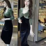 French Fashion Velvet V-Neck Dress Women 2025 Autumn And Winter New Bumpy Long-Sleeved Temperament Ass Long Dress