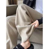 KANING Tight Waist Knitted Broad Leg Pants Women 2026 Autumn New High-Waist Design Feeling Solid Color Knitted Wool Trousers