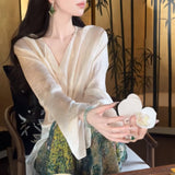 Summer Shirt Long Sleeve Cross-Tling High-Grade Texture Acetic Acid Thin Coat Dress Suit Woman