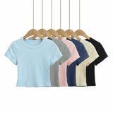 Basic Shoulder-Closing Short-Sleeved T-Shirt Women 2025 Summer Round Collar Solid Color T-Shirt Inside The Bottom Shirt Top
