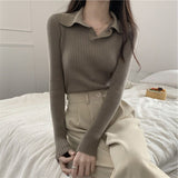 Temperament Vintage Knitted Topess Women's Long Sleeves With A Collared Sweater 2025 Autumn/Winter POLO Collared Shirt