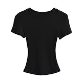 Flat-Up Base T-Shirt Thread Round-Neck Short-Sleeved Bottom Shirt Showing Skinny Short-Sized Hottie