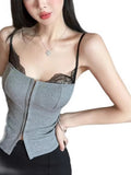Design Sense Gray Splicing Sling Sling Vest Women Summer New Slimming On The Trend Of Small Clothes