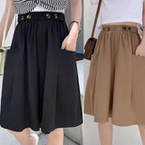 Summer Large-Size Fat MM Tight Waist With Pocket Five-Point Wide Leg Pants Women's Casual Style Loose-Hanging Casual Short Skirts