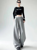Gray Casual Rope Sweatpants Women Spring And Autumn High Waist Hanging Feeling Loose Thick Trousers Broad Legs In Tide