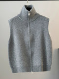High-Collar Zipper Knitted Vest Vest Women 2025 Spring And Autumn Winter New Loose Folded Horse Clip Sweater Shoulder