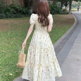 New Temperament Fresh And Gentle Wind Collar Folded Flower Dress Women Summer Waist Thin A Word Long Dress